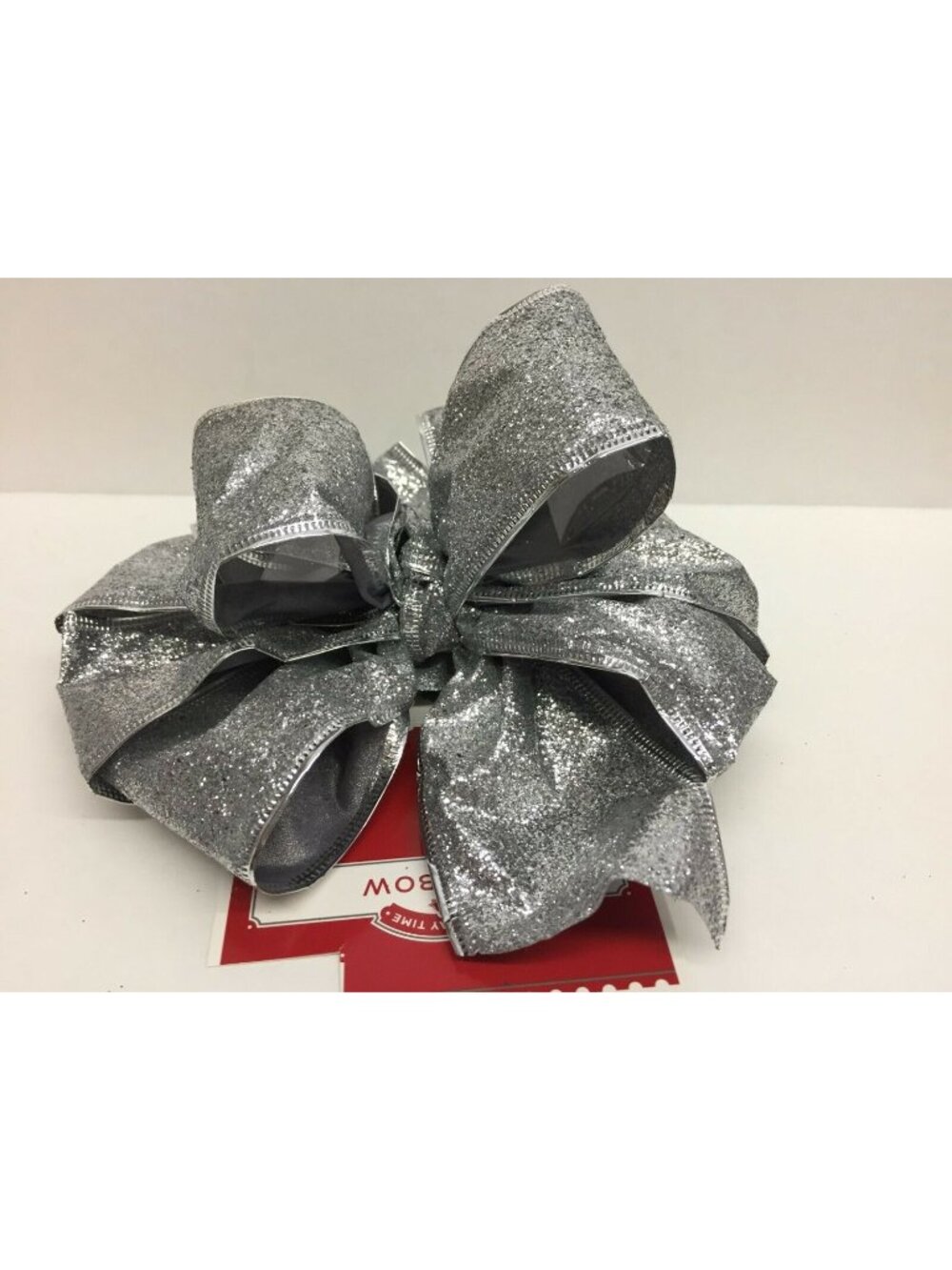 Holiday Time Silver Glitter Wide Wired Edge Christmas Gift Bow Package Wedding
